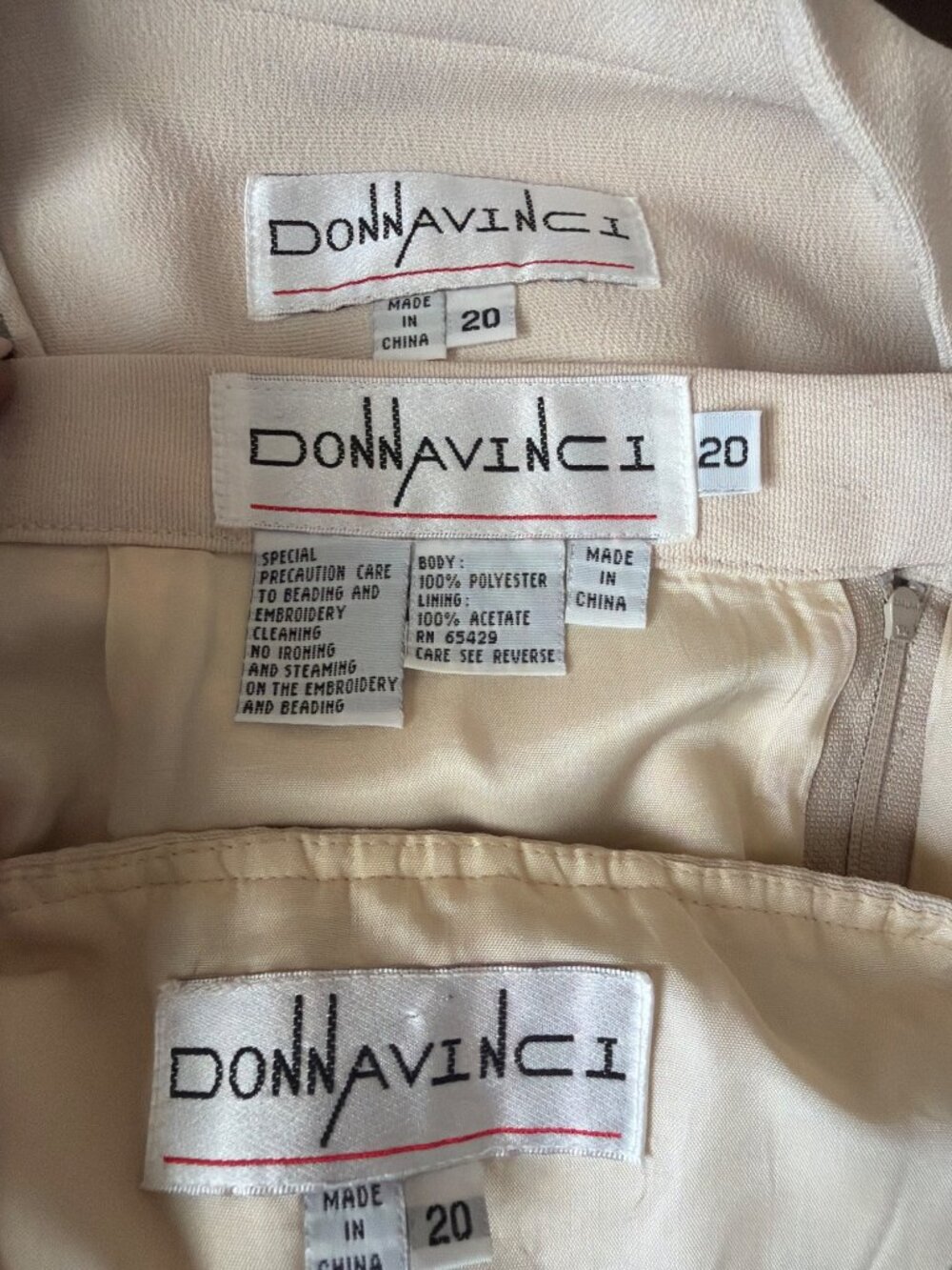 Donna Vinci 3-Pc Skirt Suit Ivory Embroidered Longline Jacket First Lady Sz 20 - Picture 3 of 16